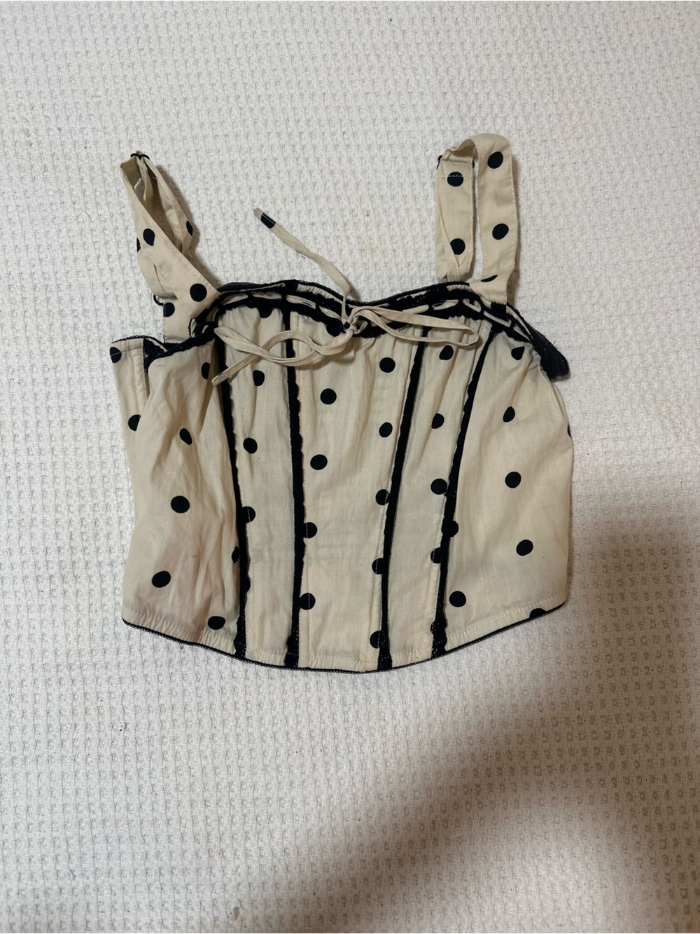 Fashion Bug Cream Polka Dot Tie-Front Crop Top